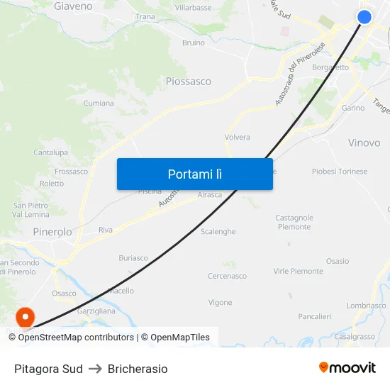 Pitagora Sud to Bricherasio map