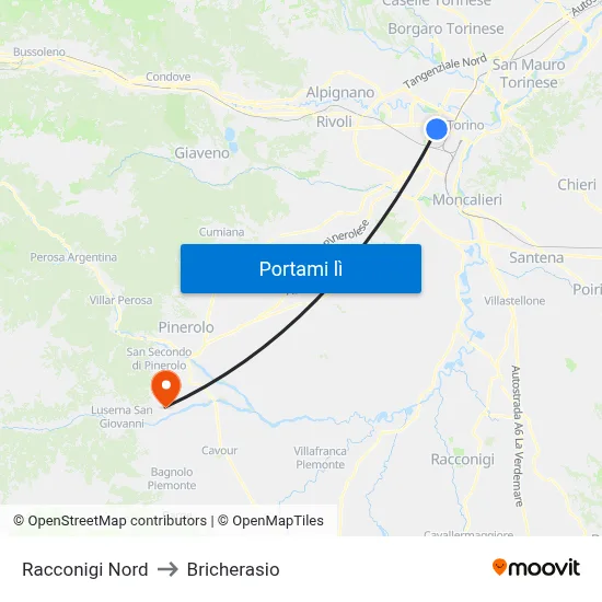 Racconigi Nord to Bricherasio map