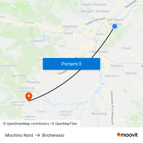 Mochino Nord to Bricherasio map