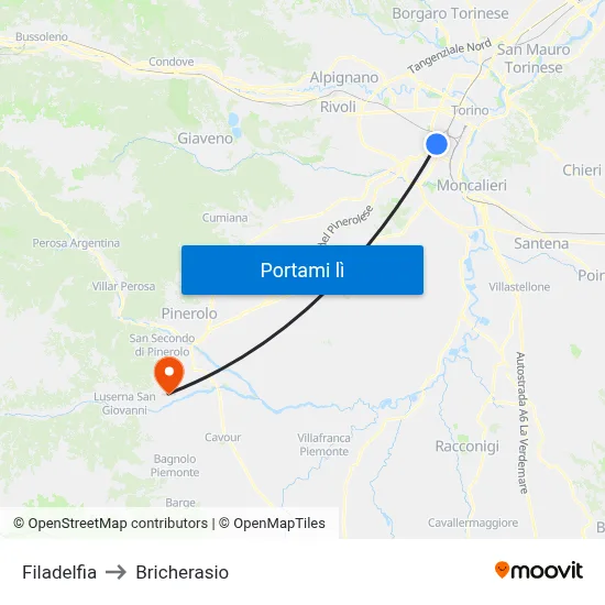 Filadelfia to Bricherasio map