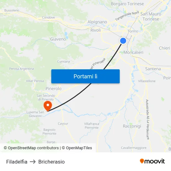 Filadelfia to Bricherasio map