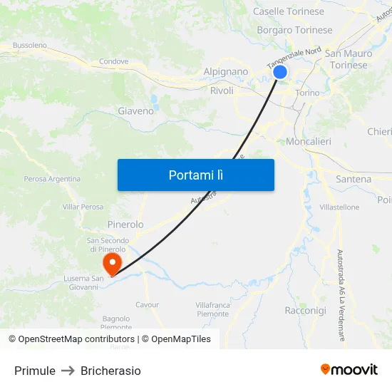 Primule to Bricherasio map