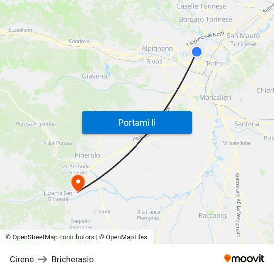 Cirene to Bricherasio map