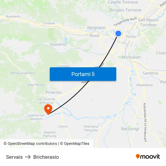 Servais to Bricherasio map