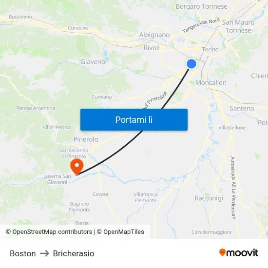 Boston to Bricherasio map