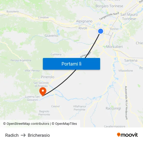 Radich to Bricherasio map