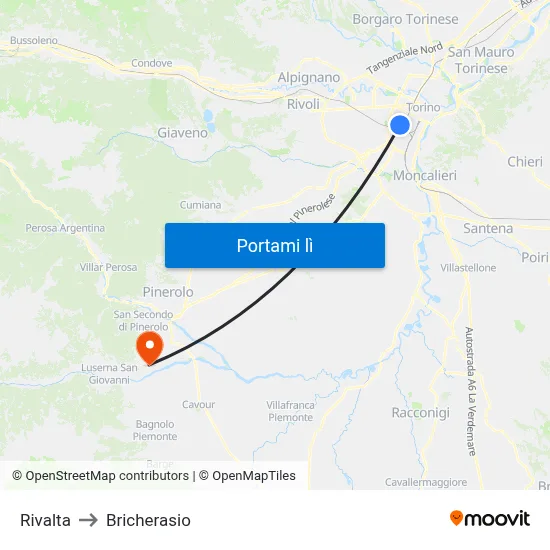 Rivalta to Bricherasio map