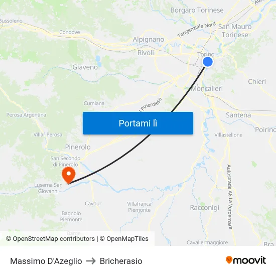Massimo D'Azeglio to Bricherasio map