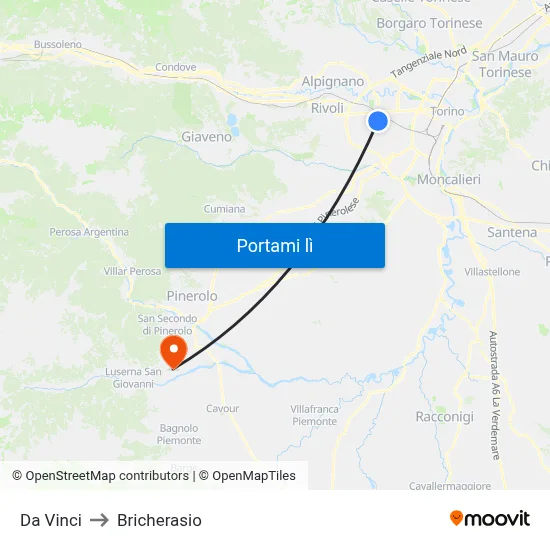 Da Vinci to Bricherasio map