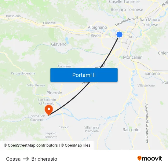 Cossa to Bricherasio map
