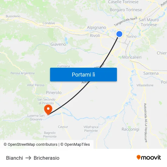 Bianchi to Bricherasio map