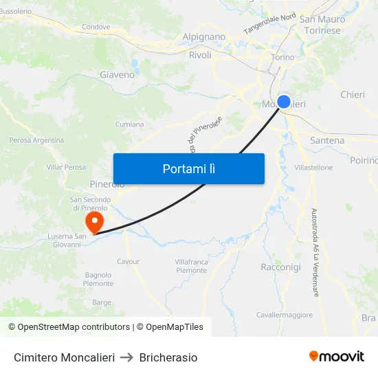 Cimitero Moncalieri to Bricherasio map