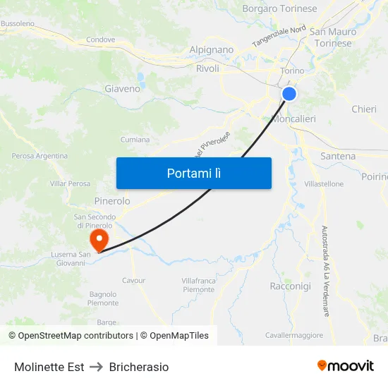Molinette Est to Bricherasio map