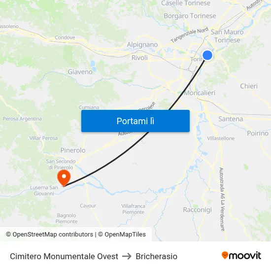 Cimitero Monumentale Ovest to Bricherasio map