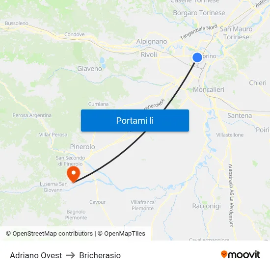 Adriano Ovest to Bricherasio map