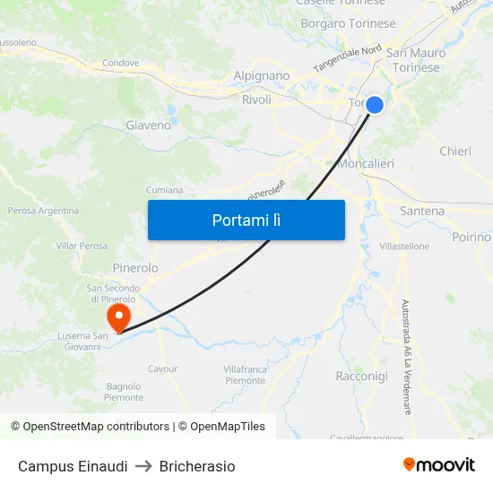 Campus Einaudi to Bricherasio map