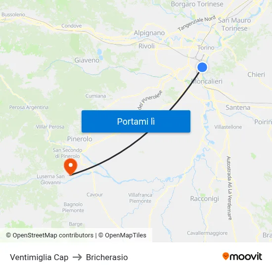 Ventimiglia Cap to Bricherasio map