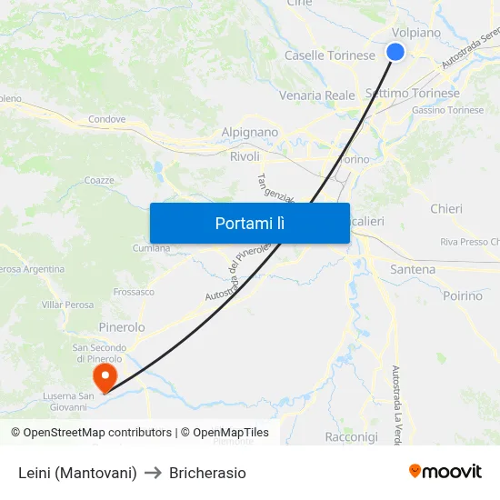 Leini (Mantovani) to Bricherasio map