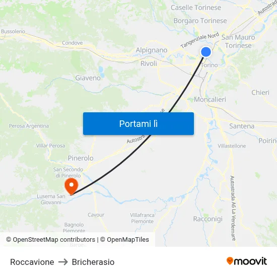 Roccavione to Bricherasio map