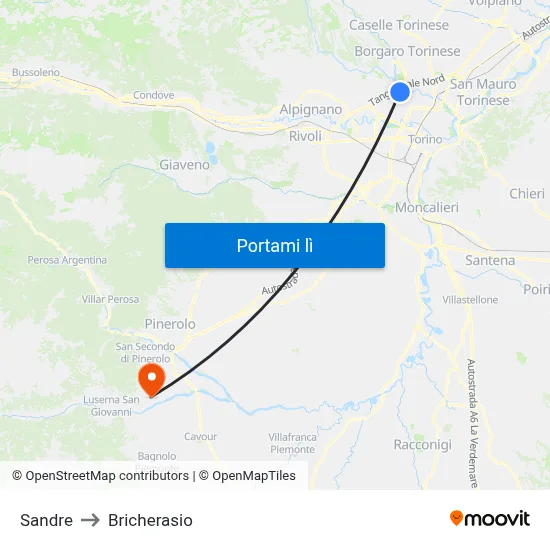 Sandre to Bricherasio map