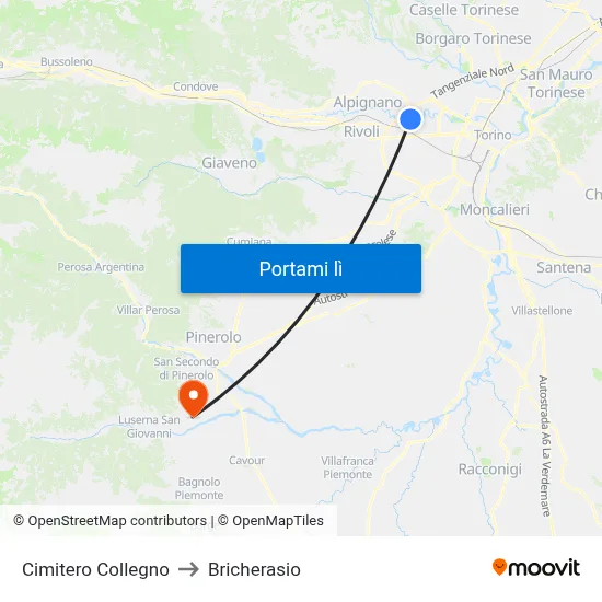 Cimitero Collegno to Bricherasio map