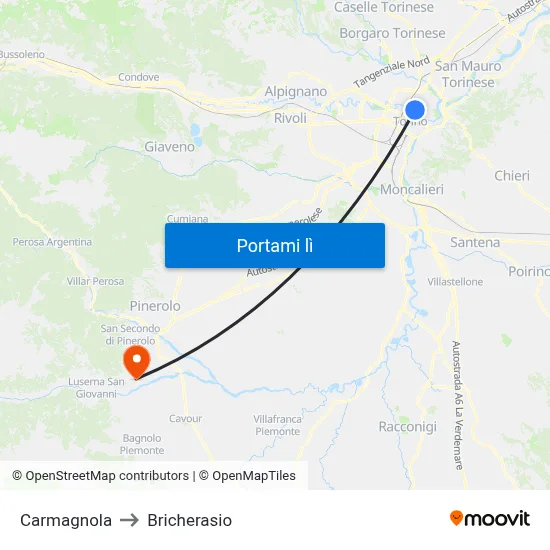 Carmagnola to Bricherasio map