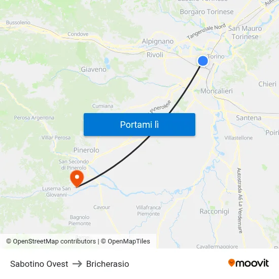 Sabotino Ovest to Bricherasio map