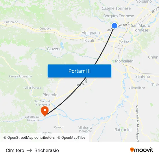 Cimitero to Bricherasio map