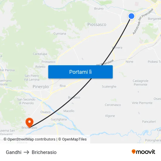 Gandhi to Bricherasio map