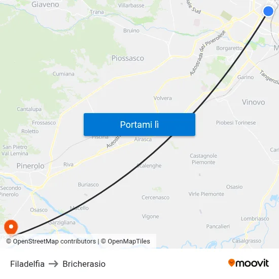 Filadelfia to Bricherasio map