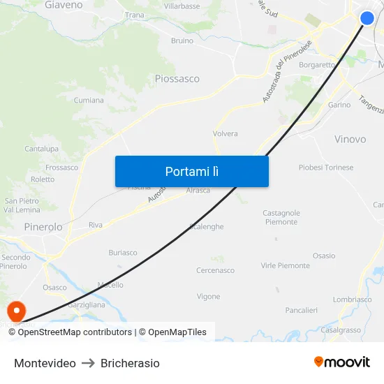 Montevideo to Bricherasio map
