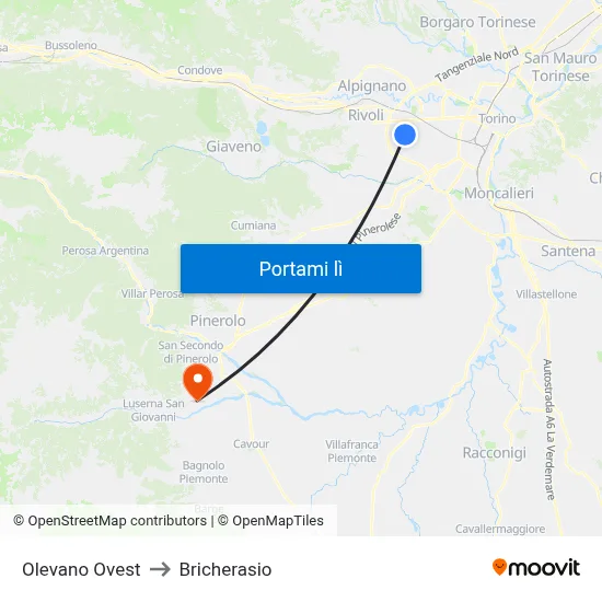 Olevano Ovest to Bricherasio map