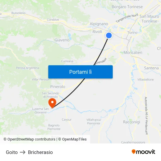 Goito to Bricherasio map