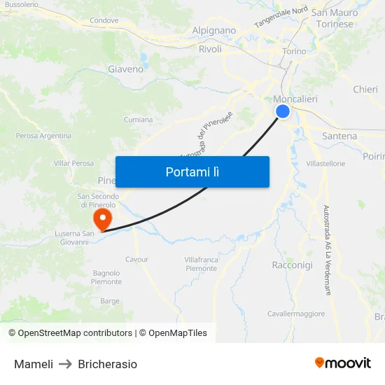 Mameli to Bricherasio map