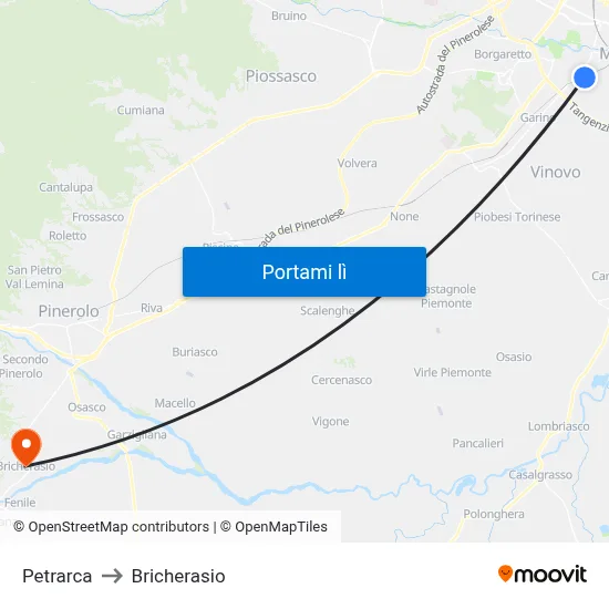 Petrarca to Bricherasio map