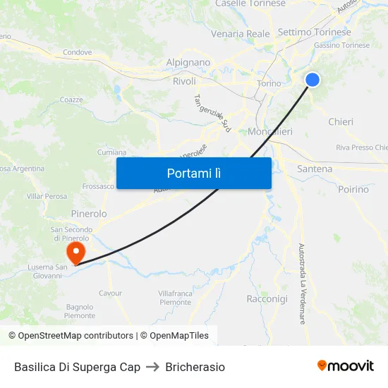 Basilica Di Superga Cap to Bricherasio map