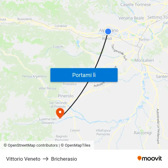 Vittorio Veneto to Bricherasio map