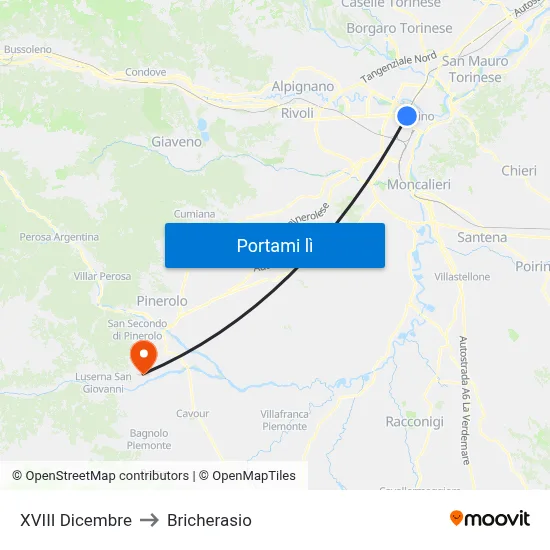 XVIII Dicembre to Bricherasio map