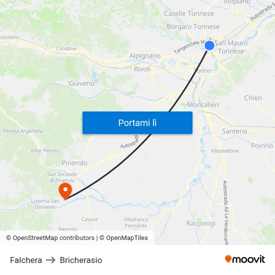 Falchera to Bricherasio map