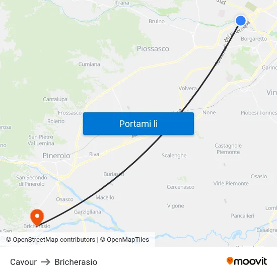Cavour to Bricherasio map