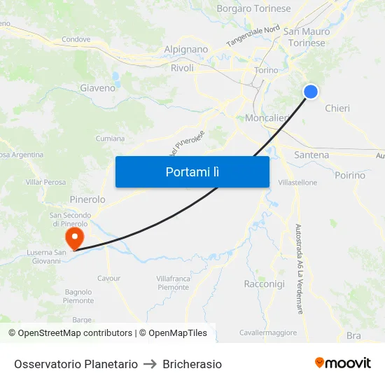 Osservatorio Planetario to Bricherasio map