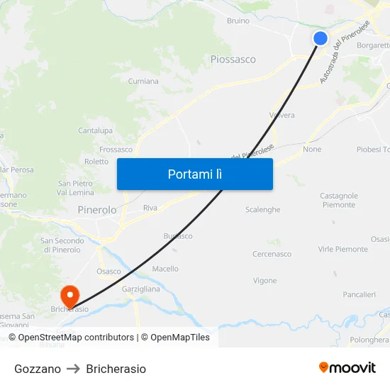 Gozzano to Bricherasio map