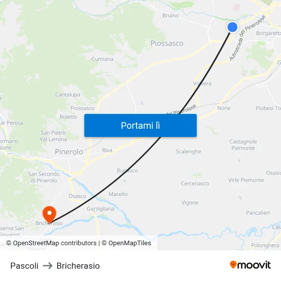 Pascoli to Bricherasio map