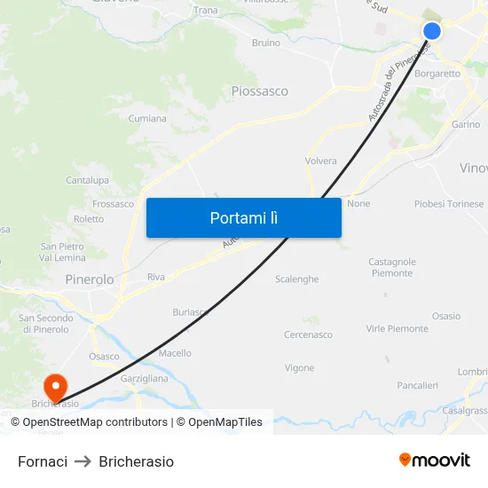 Fornaci to Bricherasio map