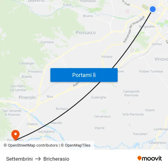 Settembrini to Bricherasio map