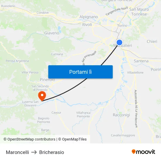 Maroncelli to Bricherasio map