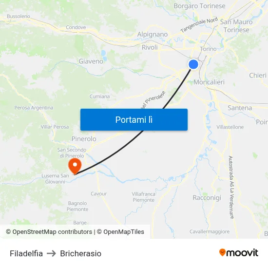 Filadelfia to Bricherasio map