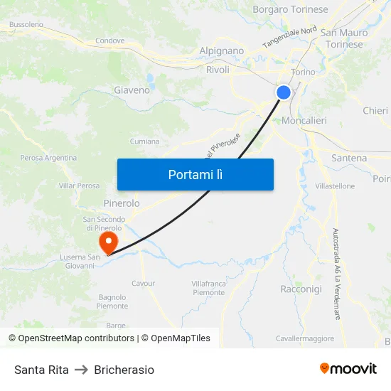 Santa Rita to Bricherasio map