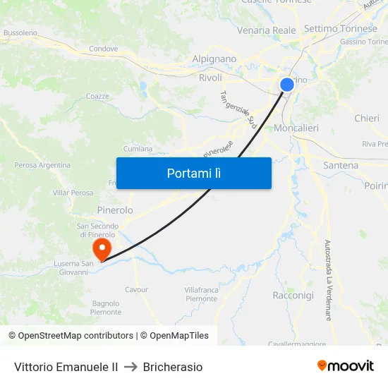 Vittorio Emanuele II to Bricherasio map