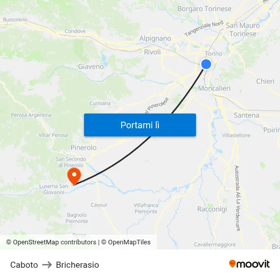 Caboto to Bricherasio map